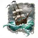 pirate ship sailing through stormy seas tattoo design idea