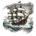 pirate ship sailing through stormy seas tattoo design idea