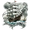 pirate ship sailing through stormy seas tattoo design idea