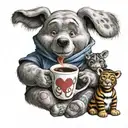 Winnie the Pooh with friends Tigger Piglet Eeyore holding a coffee mug tattoo design idea
