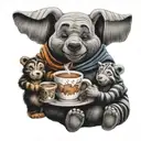 Winnie the Pooh with friends Tigger Piglet Eeyore holding a coffee mug tattoo design idea
