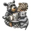 Winnie the Pooh with friends Tigger Piglet Eeyore holding a coffee mug tattoo design idea