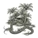 leons with  jungle trees forest and small snakes   liana tattoo design idea