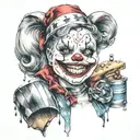 "ultra-realistic" harley quin circus mallet tattoo design idea