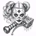 "ultra-realistic" harley quin circus mallet tattoo design idea