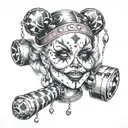 "ultra-realistic" harley quin circus mallet tattoo design idea