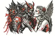 Devil man with horn Kissing a beautiful angel woman .dark background with night sky tattoo design idea