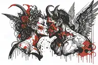Devil man with horn Kissing a beautiful angel woman .dark background with night sky tattoo design idea