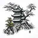 tall japanese castel tattoo design idea
