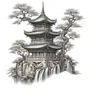 tall japanese castel tattoo design idea