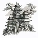 tall japanese castel tattoo design idea