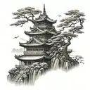 tall japanese castel tattoo design idea