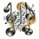 "ultra realistic" notes floating musical notes tattoo design idea