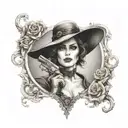 Resident evil lady Dimitrescu with big hat tattoo design idea