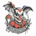 "ultra-realistic" harley quinn CLUB LOGO ALL tattoo design idea