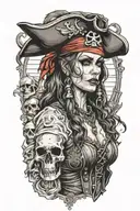 super real sexig pirate woman standing posing tattoo design idea