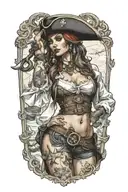 super real sexig pirate woman standing posing tattoo design idea