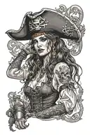 super real sexig pirate woman standing posing tattoo design idea