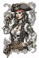 super real sexig pirate woman standing posing tattoo design idea