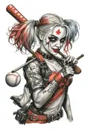 "ultra-realistic" harley quinn with baseball  racket   tattoo design idea