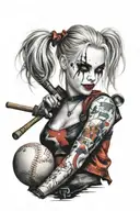 "ultra-realistic" harley quinn with baseball  racket   tattoo design idea