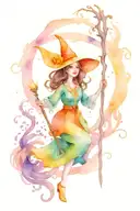 sweet witch casting a spell tattoo design idea