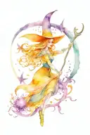 sweet witch casting a spell tattoo design idea