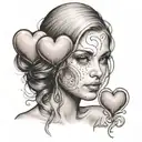woman looking at you and sending you  love hearts tattoo design idea