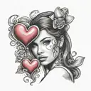 woman looking at you and sending you  love hearts tattoo design idea