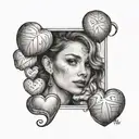 woman looking at you and sending you  love hearts tattoo design idea