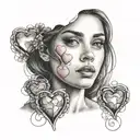 woman looking at you and sending you  love hearts tattoo design idea