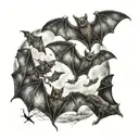 "ultra realistic" 100 small bats flying tattoo design idea