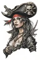 super real sexig pirate woman standing posing tattoo design idea