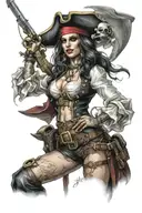 super real sexig pirate woman standing posing tattoo design idea
