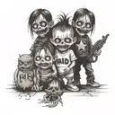 3 small evild bad kids hide kife tattoo design idea