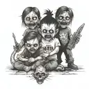 3 small evild bad kids hide kife tattoo design idea