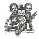 3 small evild bad kids hide kife tattoo design idea