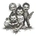 3 small evild bad kids hide kife tattoo design idea