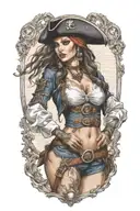 super real sexig pirate woman standing posing HANDS MUST LOOK REAL  tattoo design idea