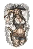 super real sexig pirate woman standing posing HANDS MUST LOOK REAL  tattoo design idea