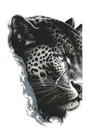 black jaguar in the night with blue eyes looking right side tattoo design idea