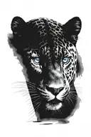 black jaguar in the night with blue eyes looking right side tattoo design idea