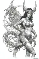 deamon woman stand posing  tattoo design idea