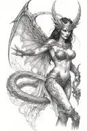 deamon woman stand posing  tattoo design idea