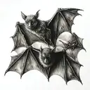 "ultra realistic" small bats flying around tattoo design idea