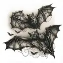 "ultra realistic" small bats flying around tattoo design idea