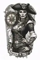 super real sexig pirate woman standing posing tattoo design idea