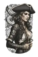 super real sexig pirate woman standing posing tattoo design idea