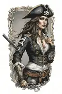 super real sexig pirate woman standing posing tattoo design idea