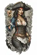 super real sexig pirate woman standing posing tattoo design idea